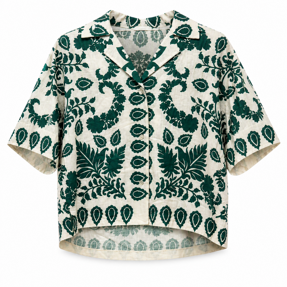 Olea | Camisa Estampada de Manga Corta en Verde