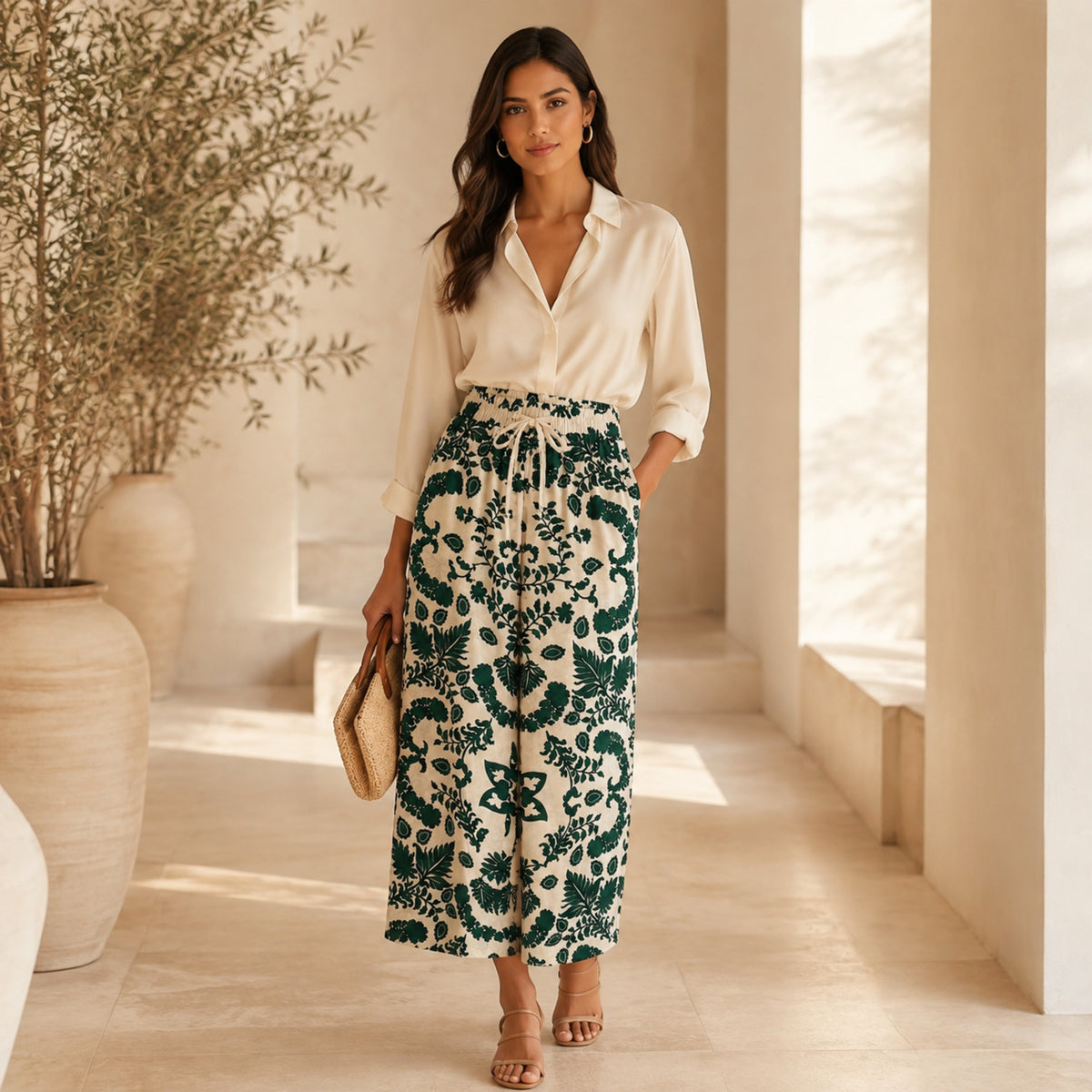 Olea | Pantalón de Pierna Amplia con Estampado
