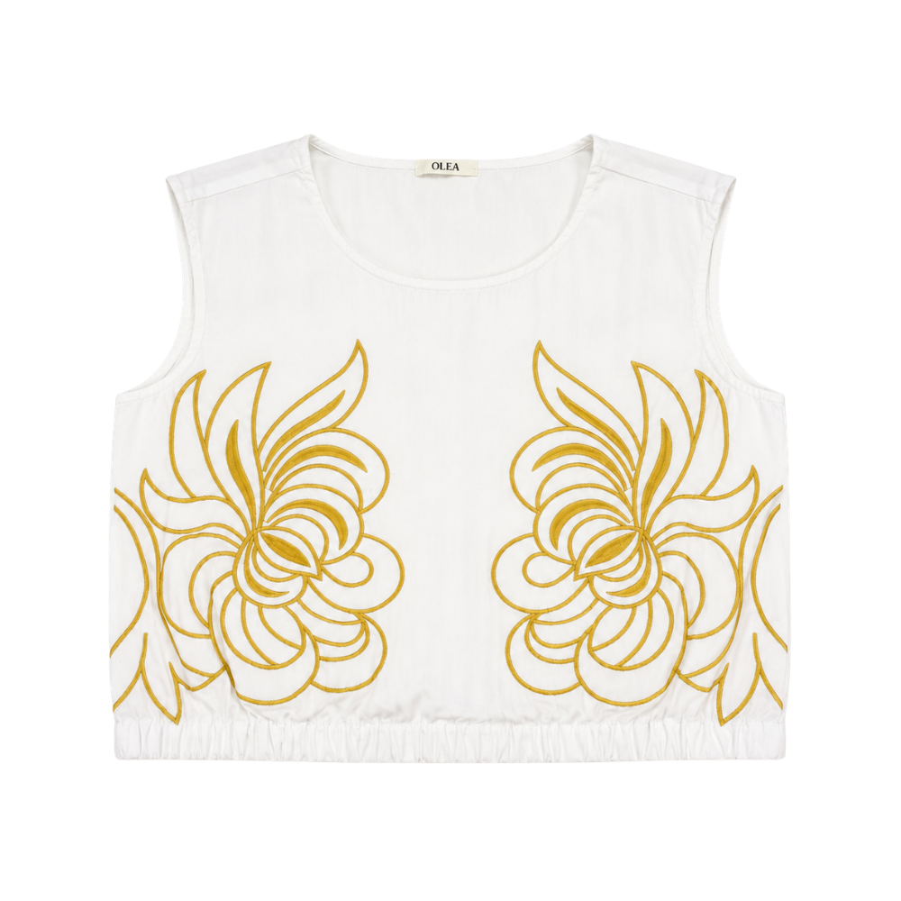 Olea | Top Bordado con Diseño Floral y Ajuste Elástico para Dama