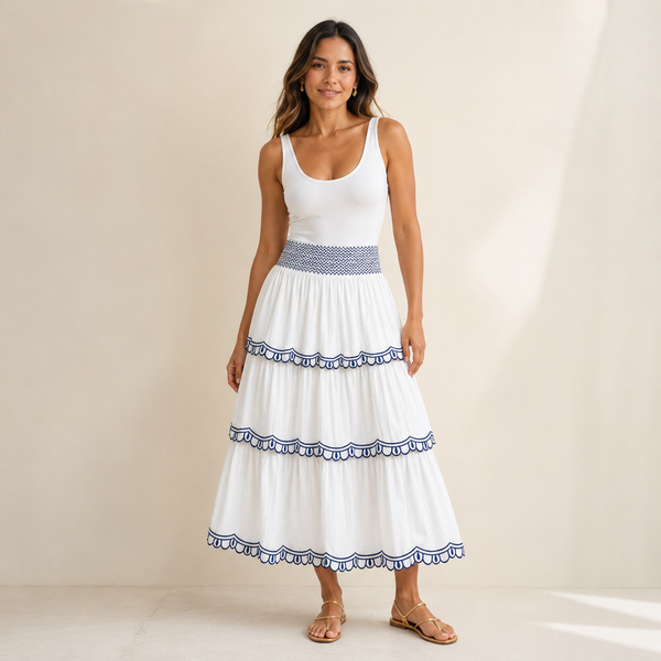 Olea | Falda Midi en Capas con Bordado para Dama