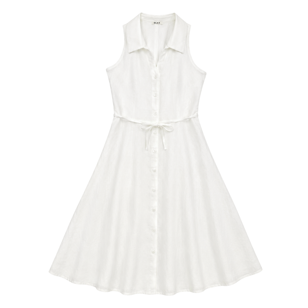 Olea | Vestido Midi con Botones Frontales y Lazo en Cintura para Dama