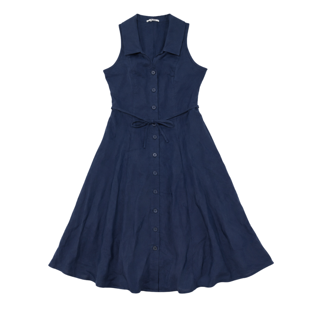 Olea | Vestido Midi con Botones Frontales y Lazo en Cintura para Dama