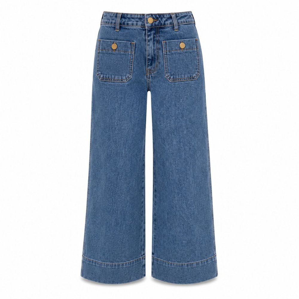 Olea | Jeans de Pierna Ancha con Bolsillos Frontales para Dama
