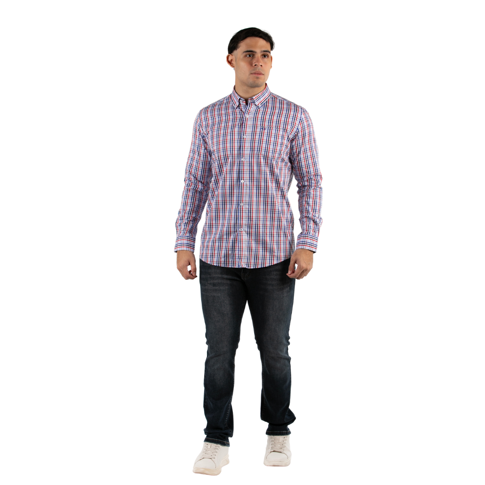 Oscar de la Renta | Camisa Casual de Manga Larga a Cuadros Tricolor