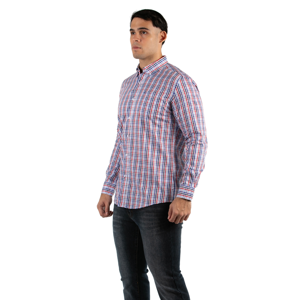 Oscar de la Renta | Camisa Casual de Manga Larga a Cuadros Tricolor
