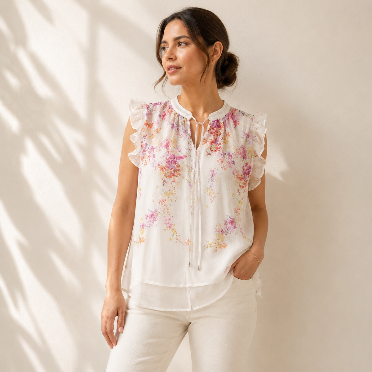 Olea | Blusa de Capas con Volantes y Estampado Floral para Dama