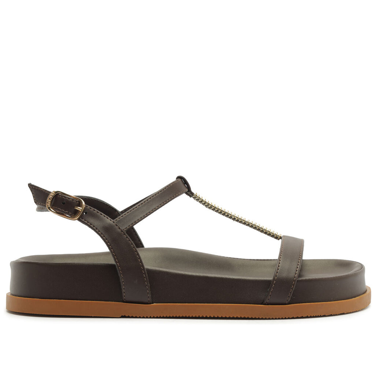 Anacapri | Sandalia flatform con detalle metálico - Café