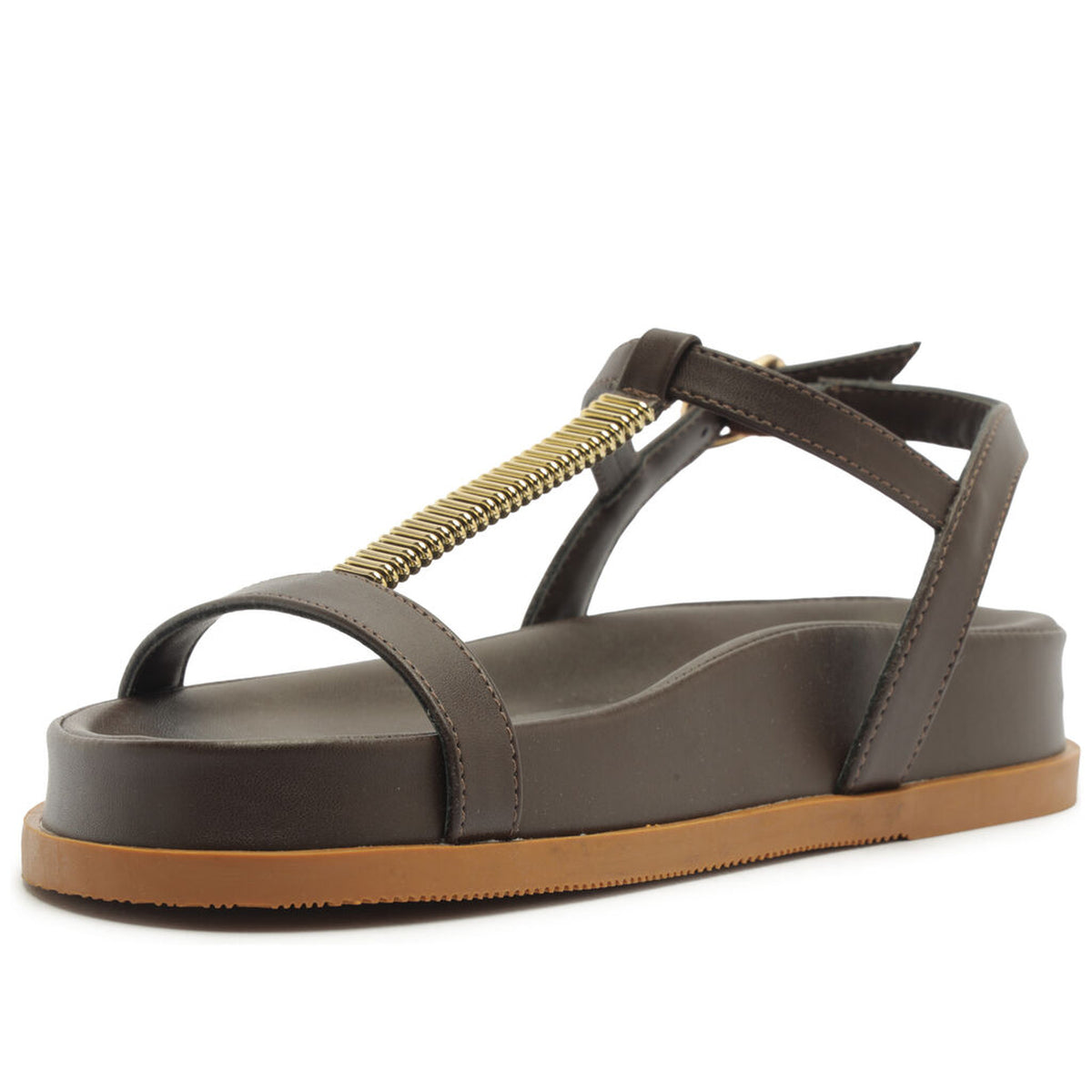 Anacapri | Sandalia flatform con detalle metálico - Café