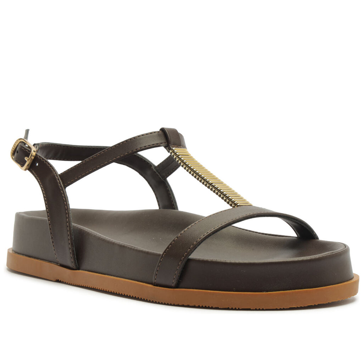Anacapri | Sandalia flatform con detalle metálico - Café