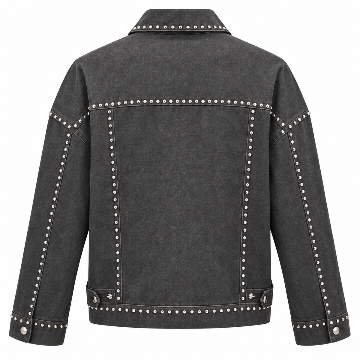 Olea | Chaqueta Oversized Gris con Tachuelas Plateadas para Dama