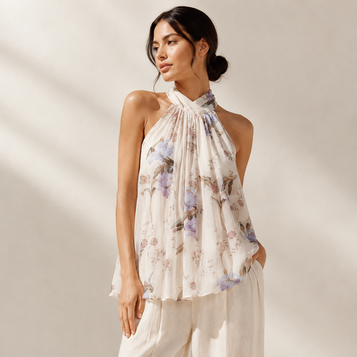 Olea | Blusa con Cuello Halter Cruzado y Estampado para Dama
