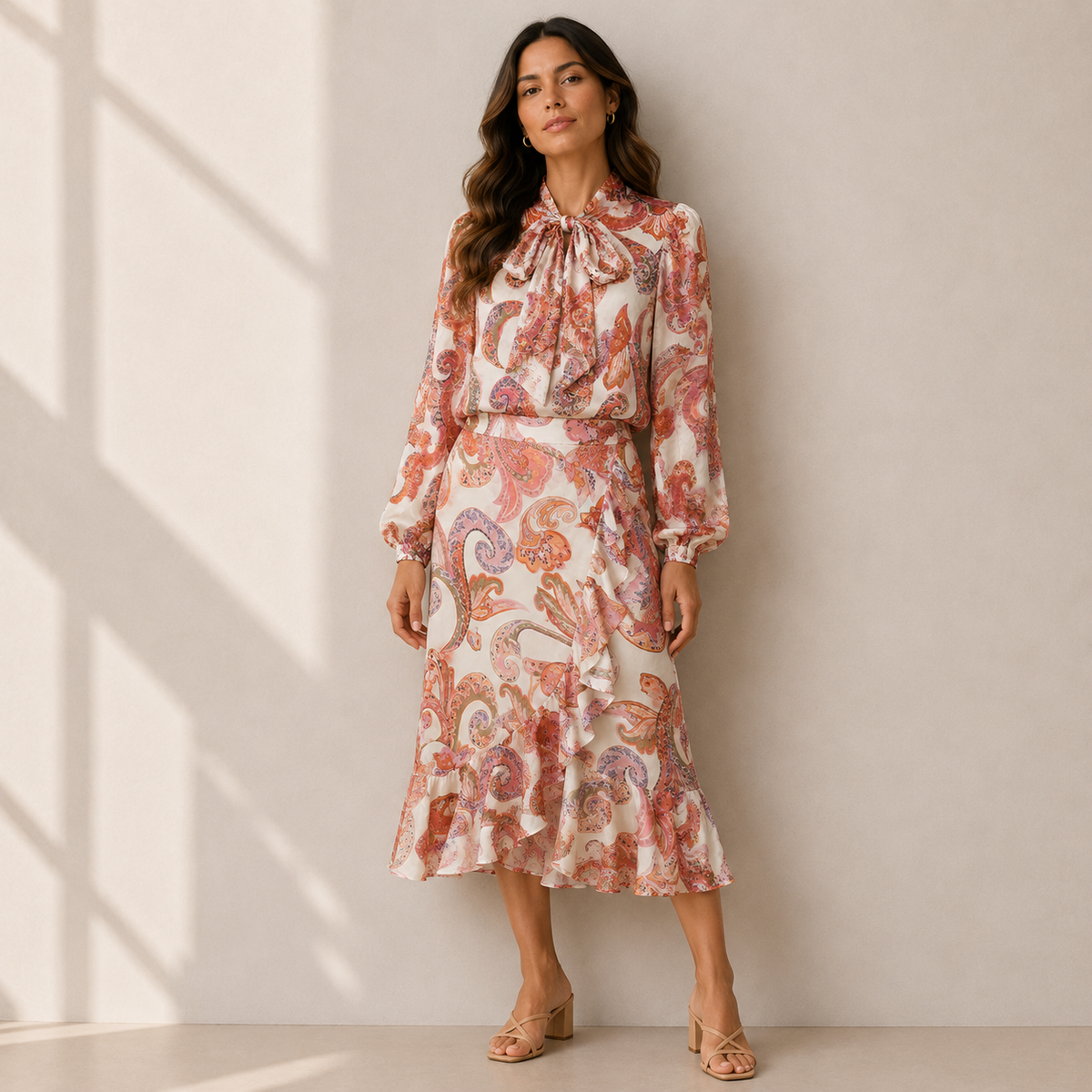 Olea | Falda Midi Estampada con Vuelos Estilo Romántico para Dama