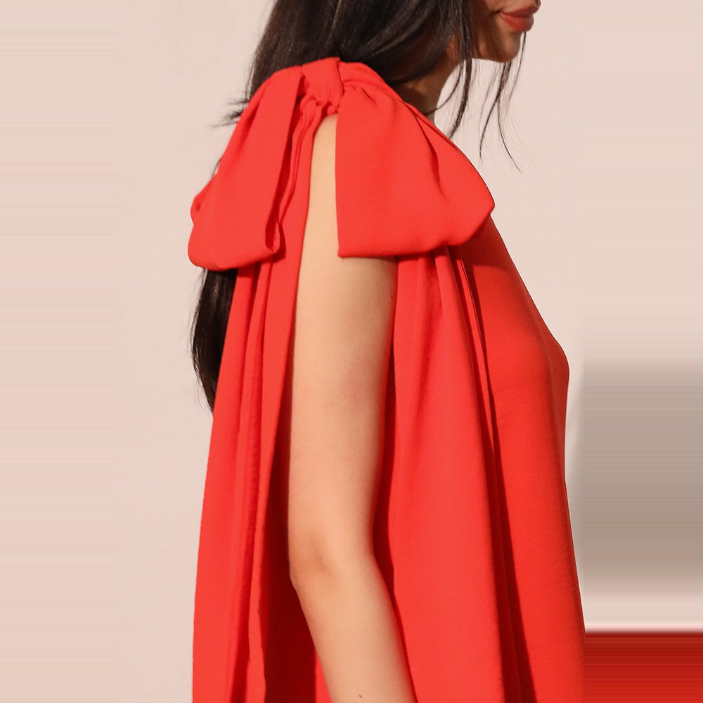 Vestido Maxi de Sarga con Drapeado al Hombro para Dama