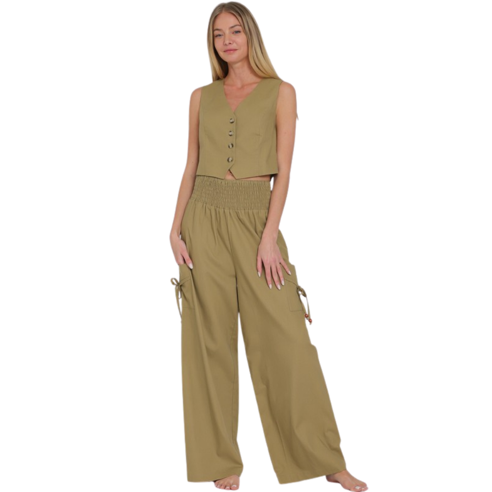 Conjunto de Chaleco y Pantalón de Pierna Ancha