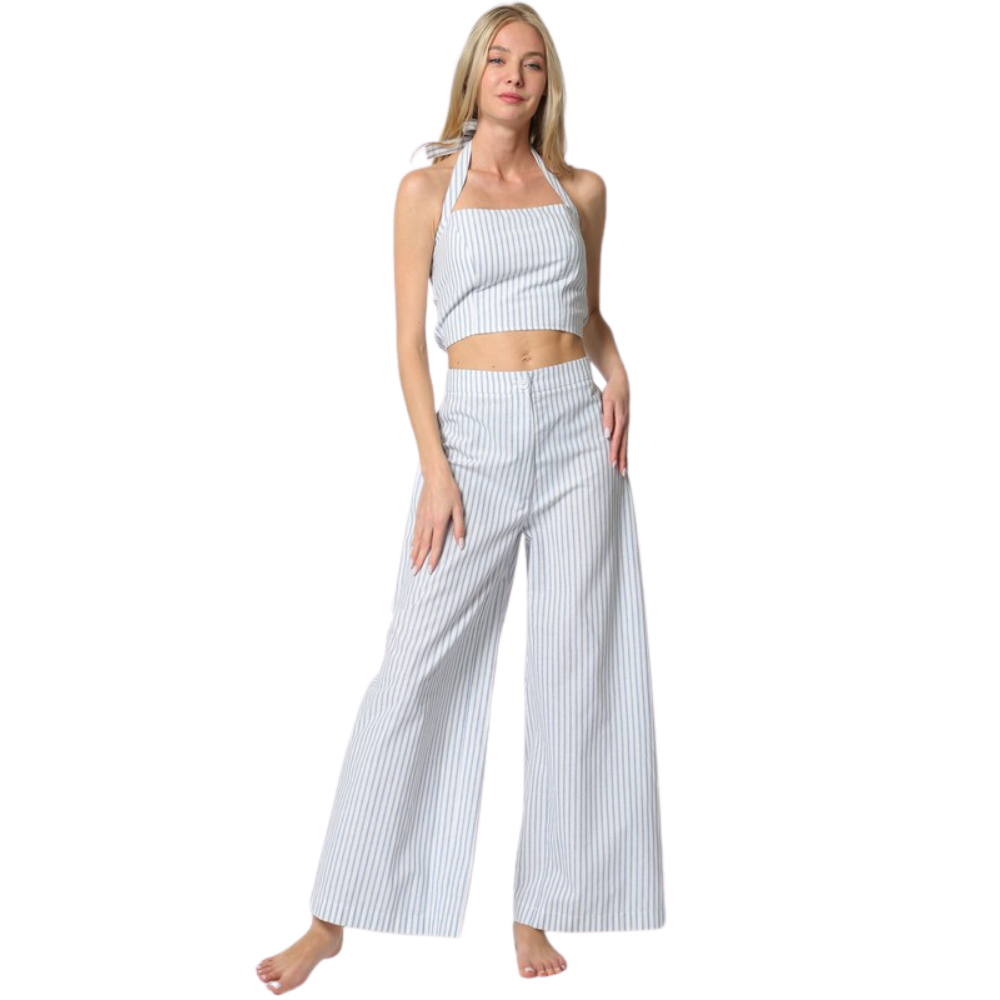 Conjunto Halter y Pantalón Palazzo a Rayas para Dama