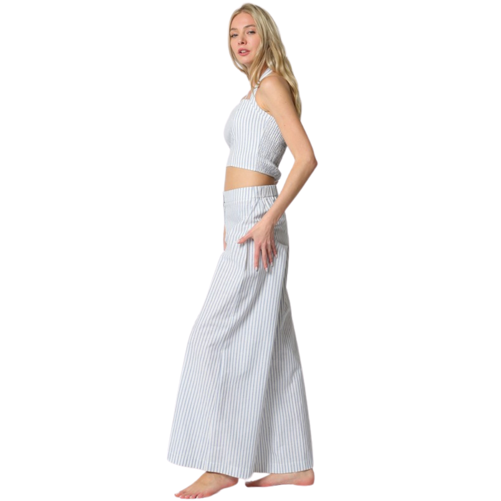 Conjunto Halter y Pantalón Palazzo a Rayas para Dama