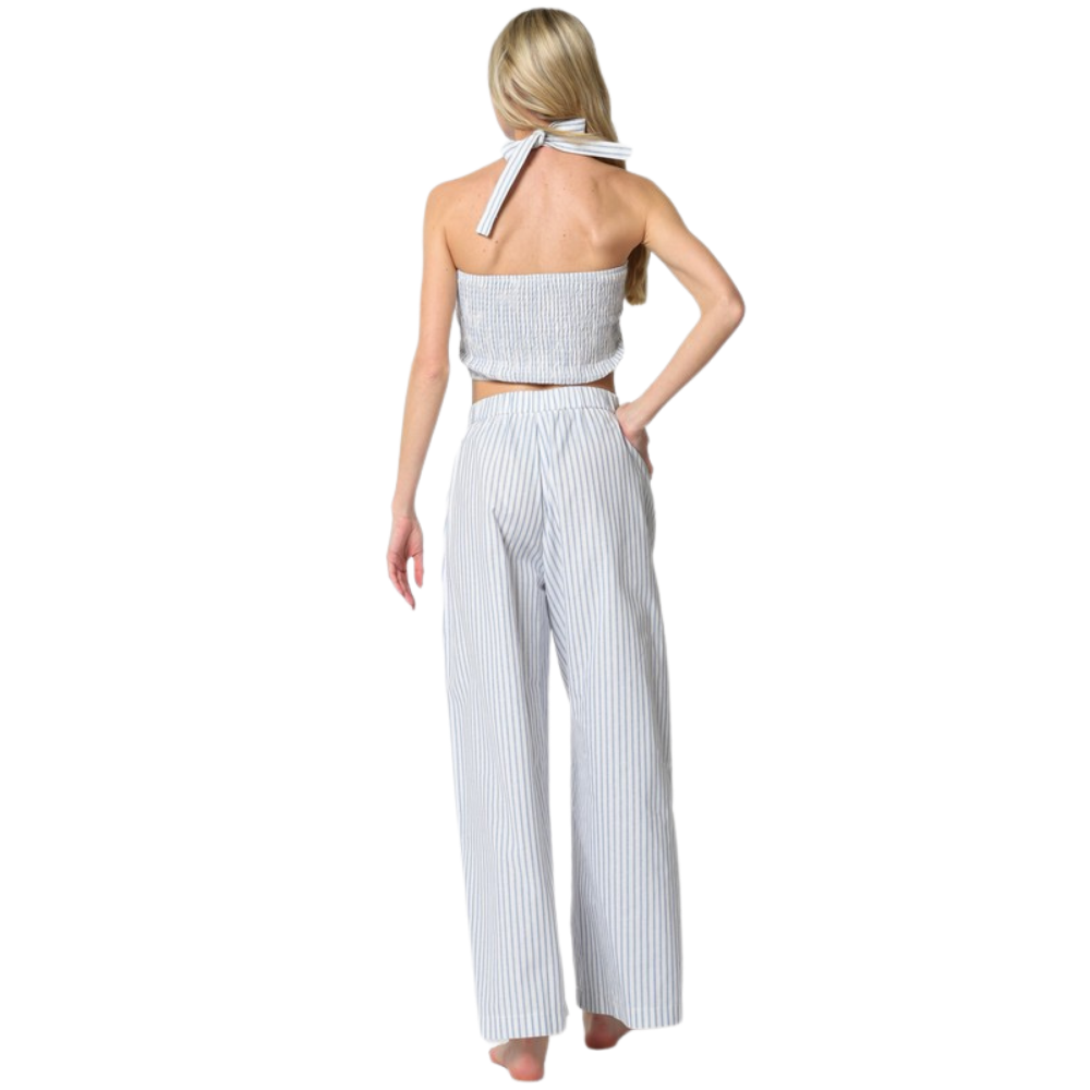 Conjunto Halter y Pantalón Palazzo a Rayas para Dama