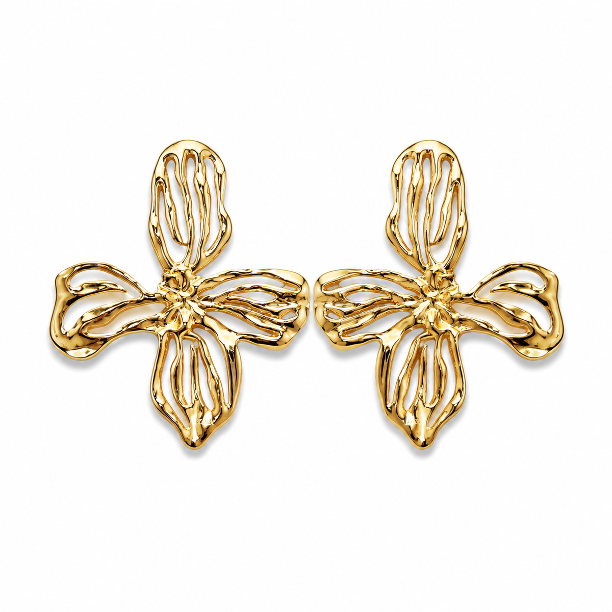 Olea | Aretes Florales Dorados de Cuatro Pétalos