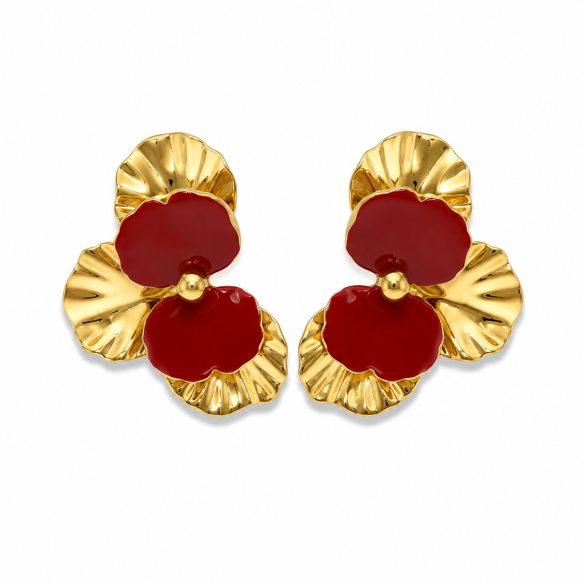 Olea Aretes Florales Dorados y Rojos