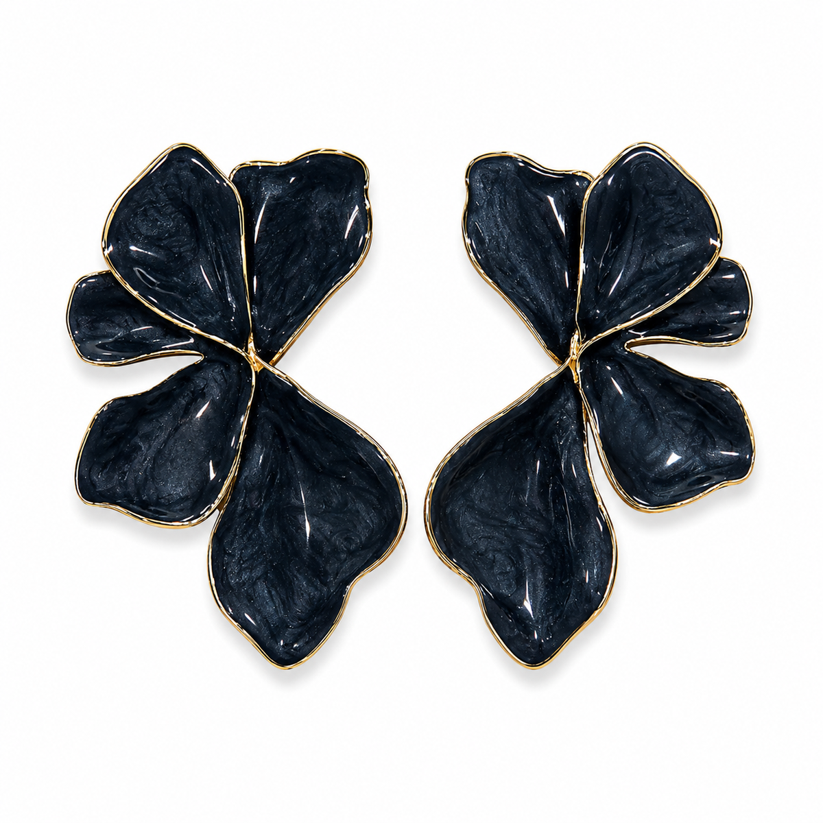 Olea | Aretes Florales Negros de Gran Formato