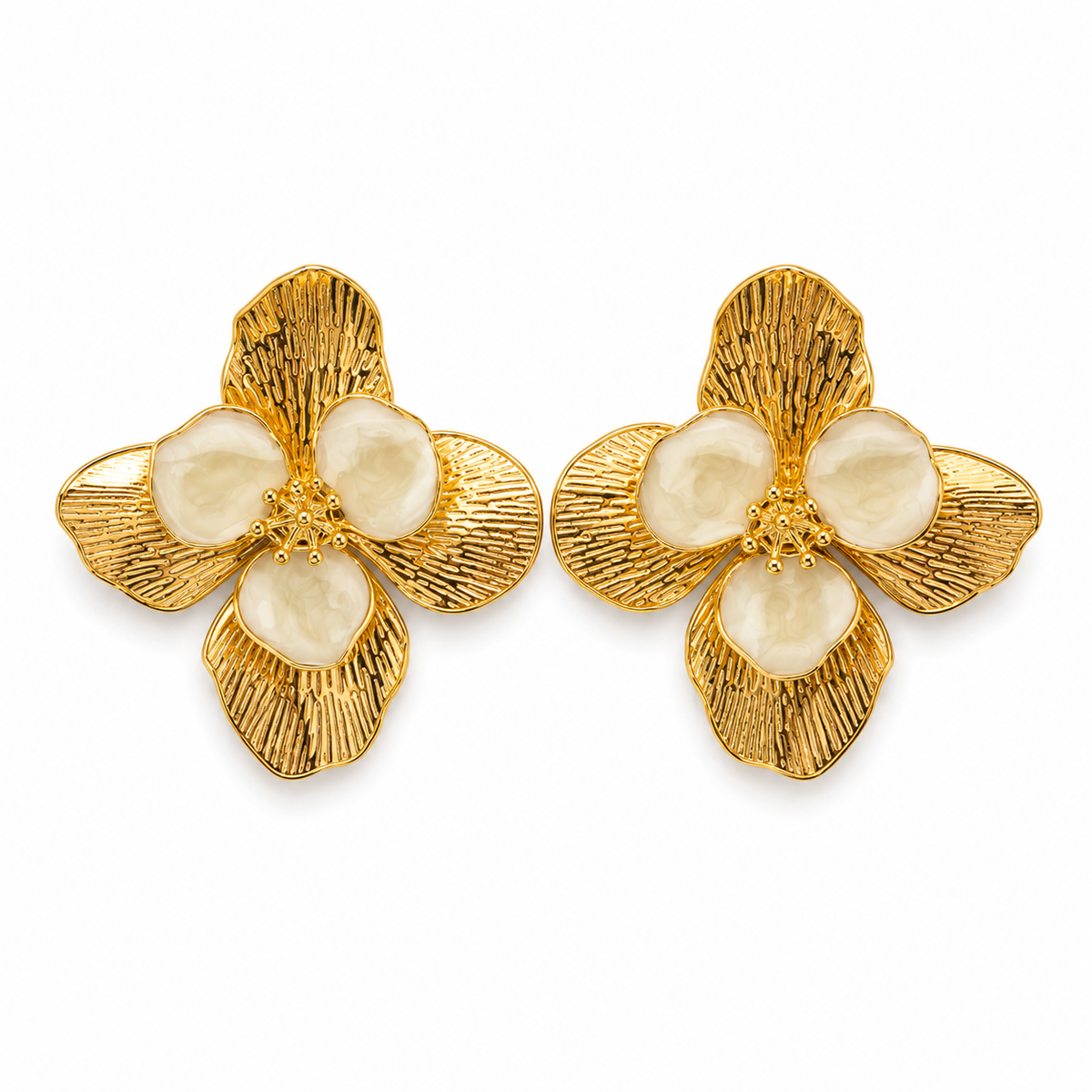 Olea | Aretes Florales Dorados y Blancos
