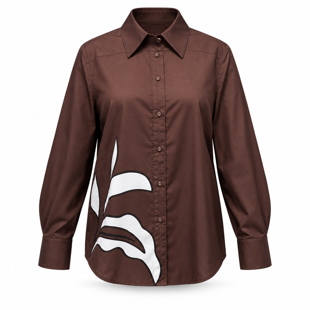 Olea | Camisa Marrón con Estampado Botánico para Dama