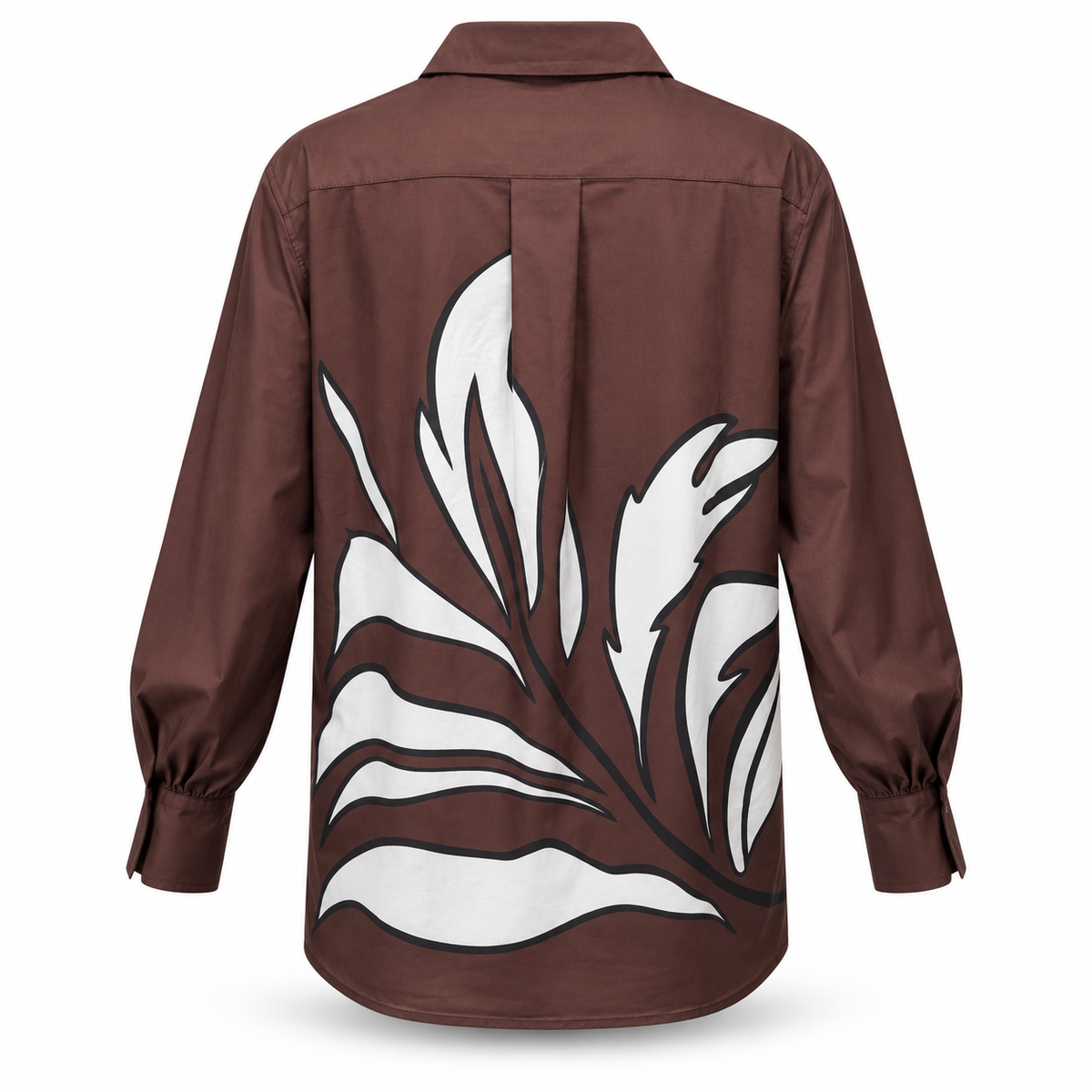 Olea | Camisa Marrón con Estampado Botánico para Dama