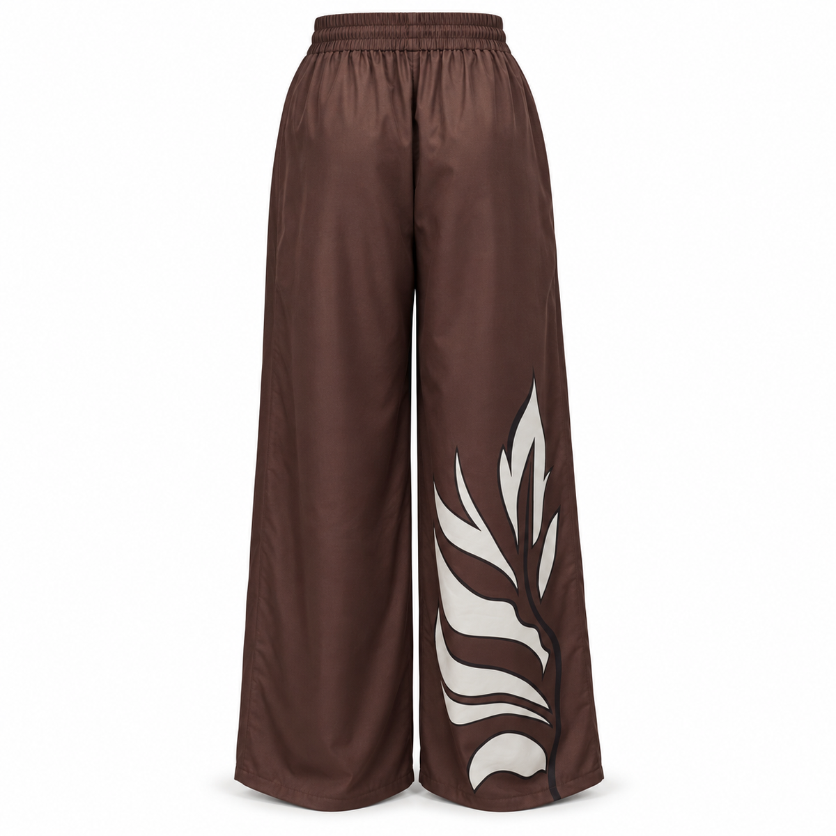 Olea | Pantalón Wide Leg Marrón con Estampado Botánico para Dama