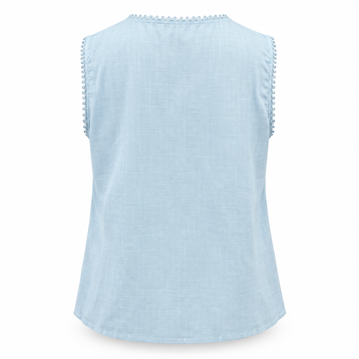 Olea | Blusa Celeste sin Mangas con Bordado y Borlas para Dama