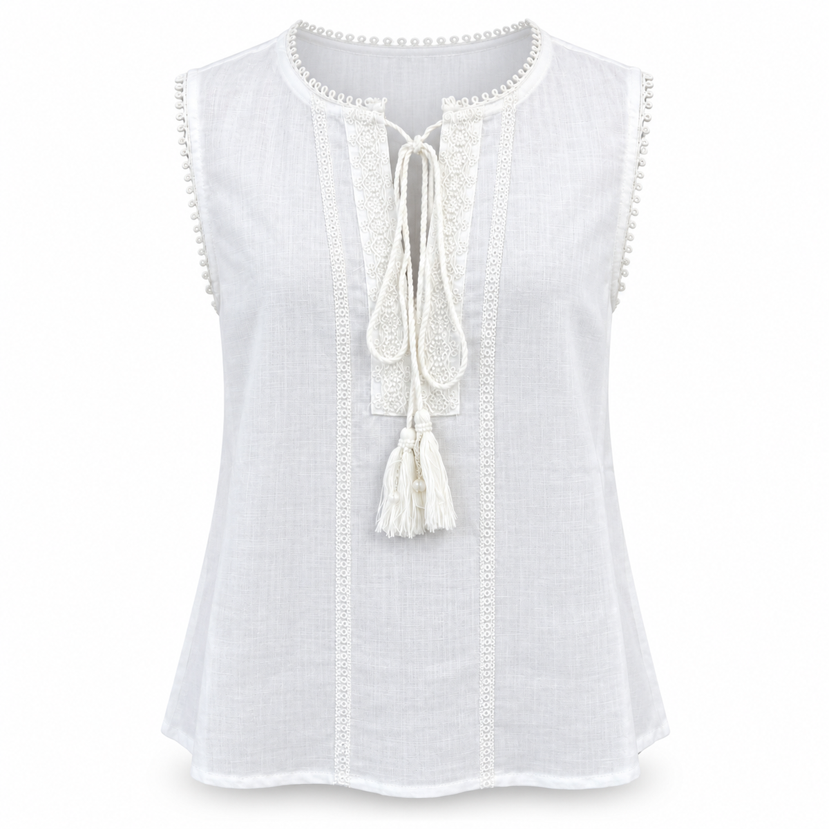 Olea | Blusa sin Mangas con Bordado y Borlas para Dama