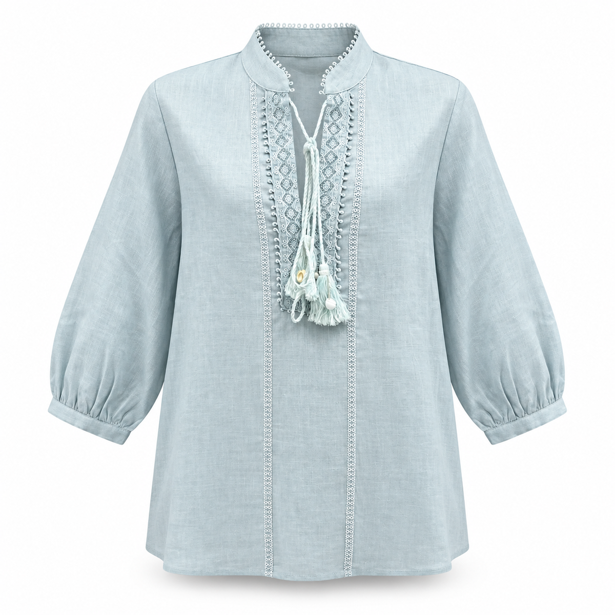 Olea | Blusa Celeste Bordada con Manga 3/4 para Dama