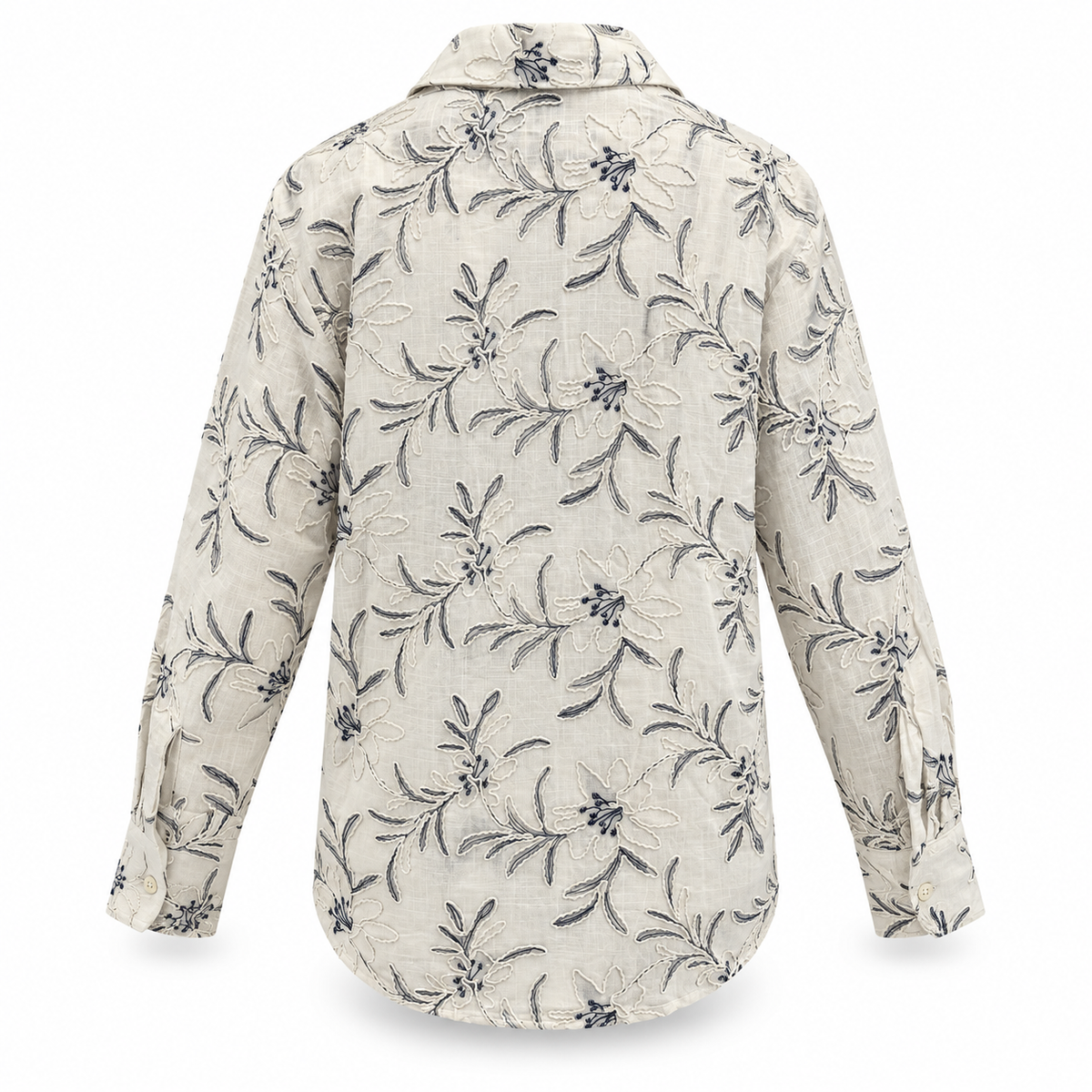 Olea | Camisa Marfil con Estampado Botánico Azul para Dama
