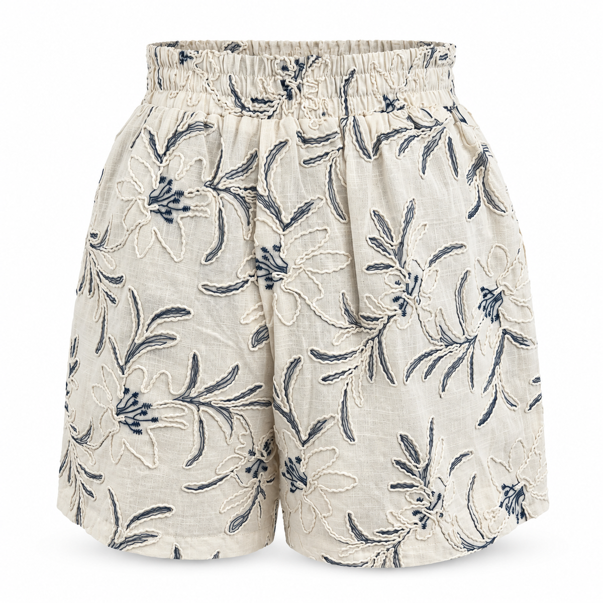 Olea | Short Marfil con Estampado Botánico Azul para Dama