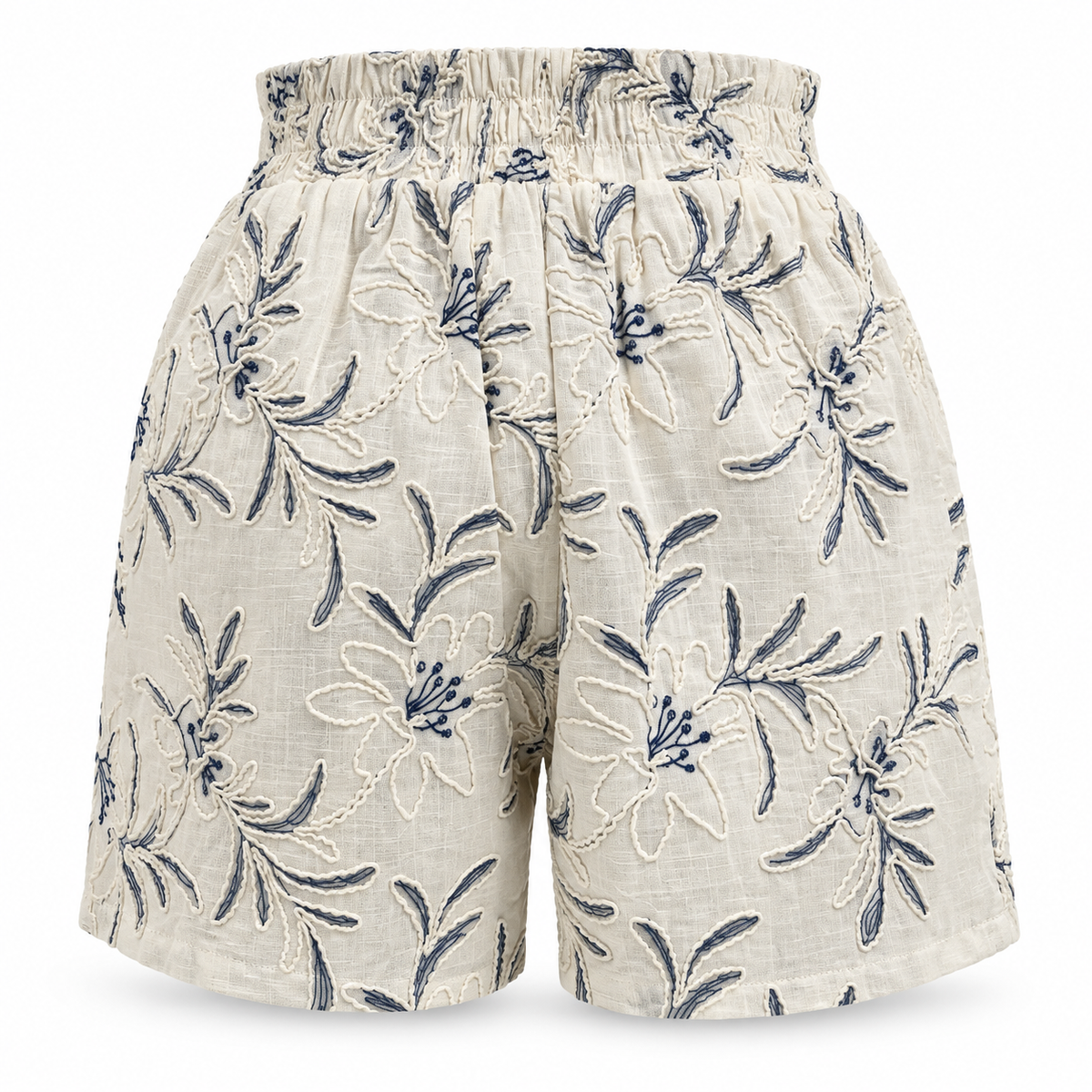 Olea | Short Marfil con Estampado Botánico Azul para Dama