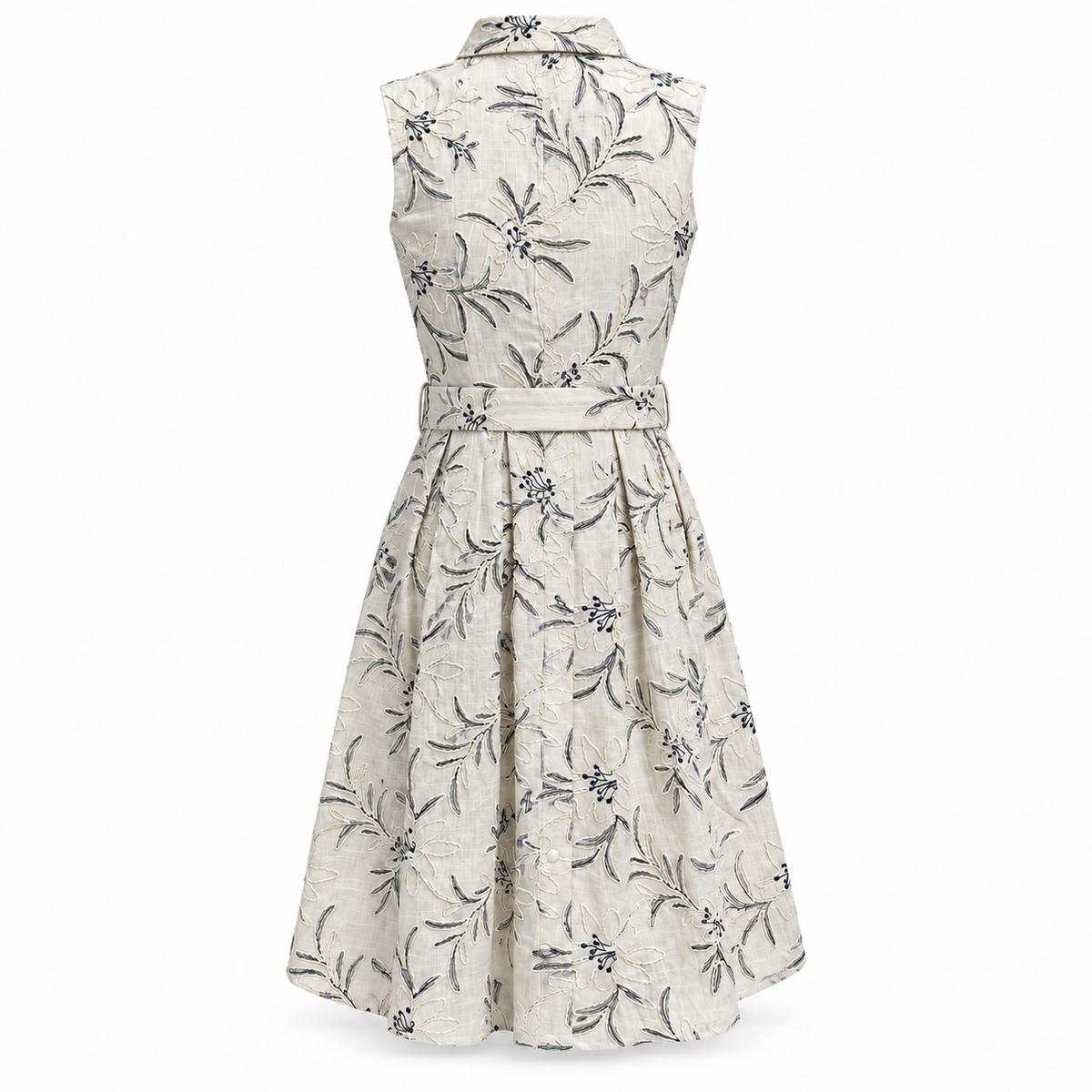 Olea | Vestido Camisero Marfil Estampado con Cinturón para Dama