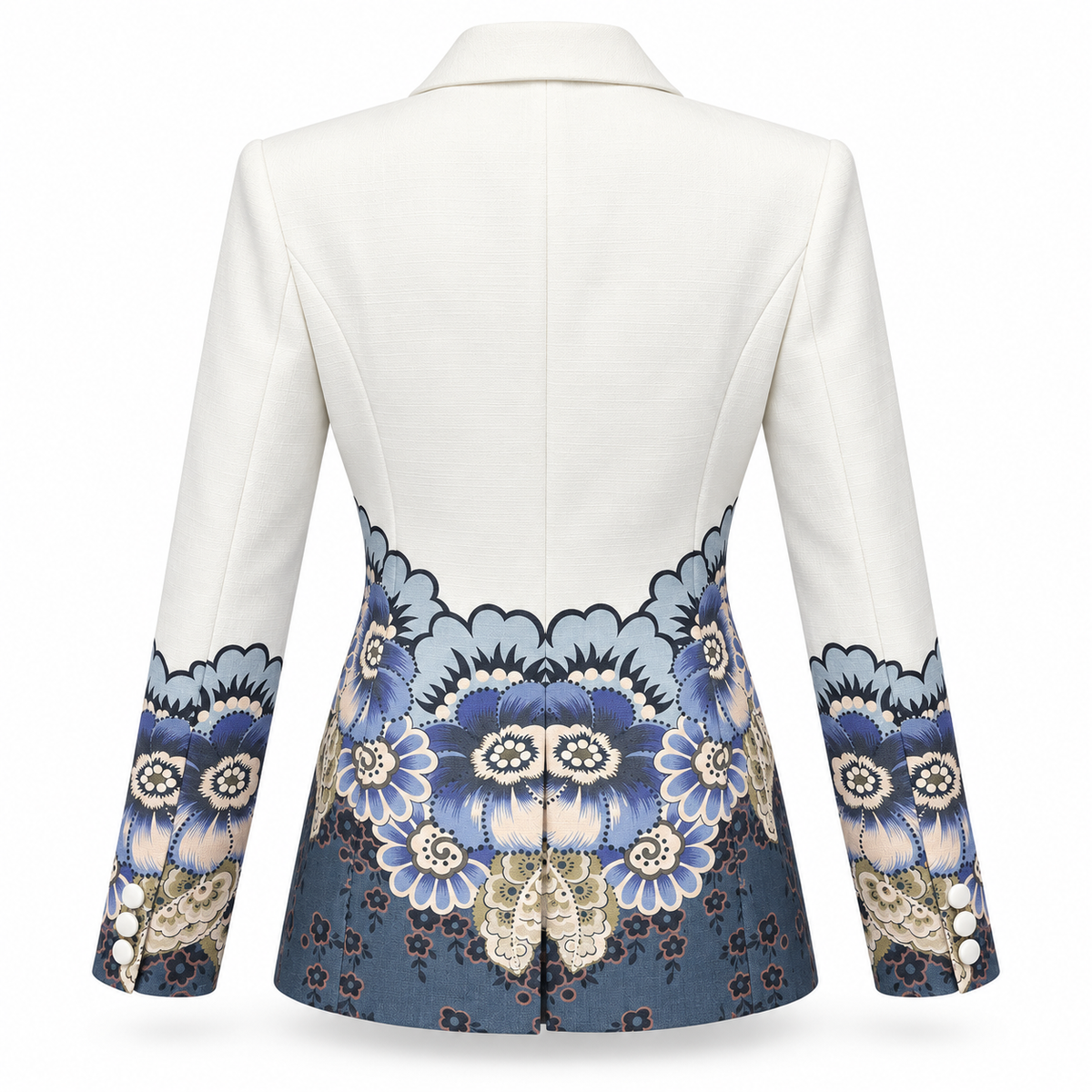Olea | Blazer Blanco con Estampado Floral Azul para Dama