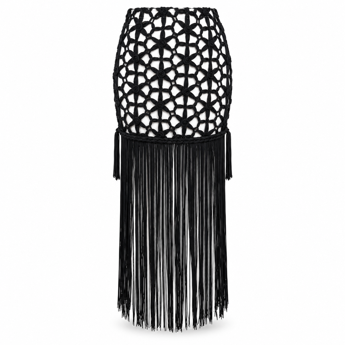 Olea | Falda Negra de Crochet con Flecos para Dama