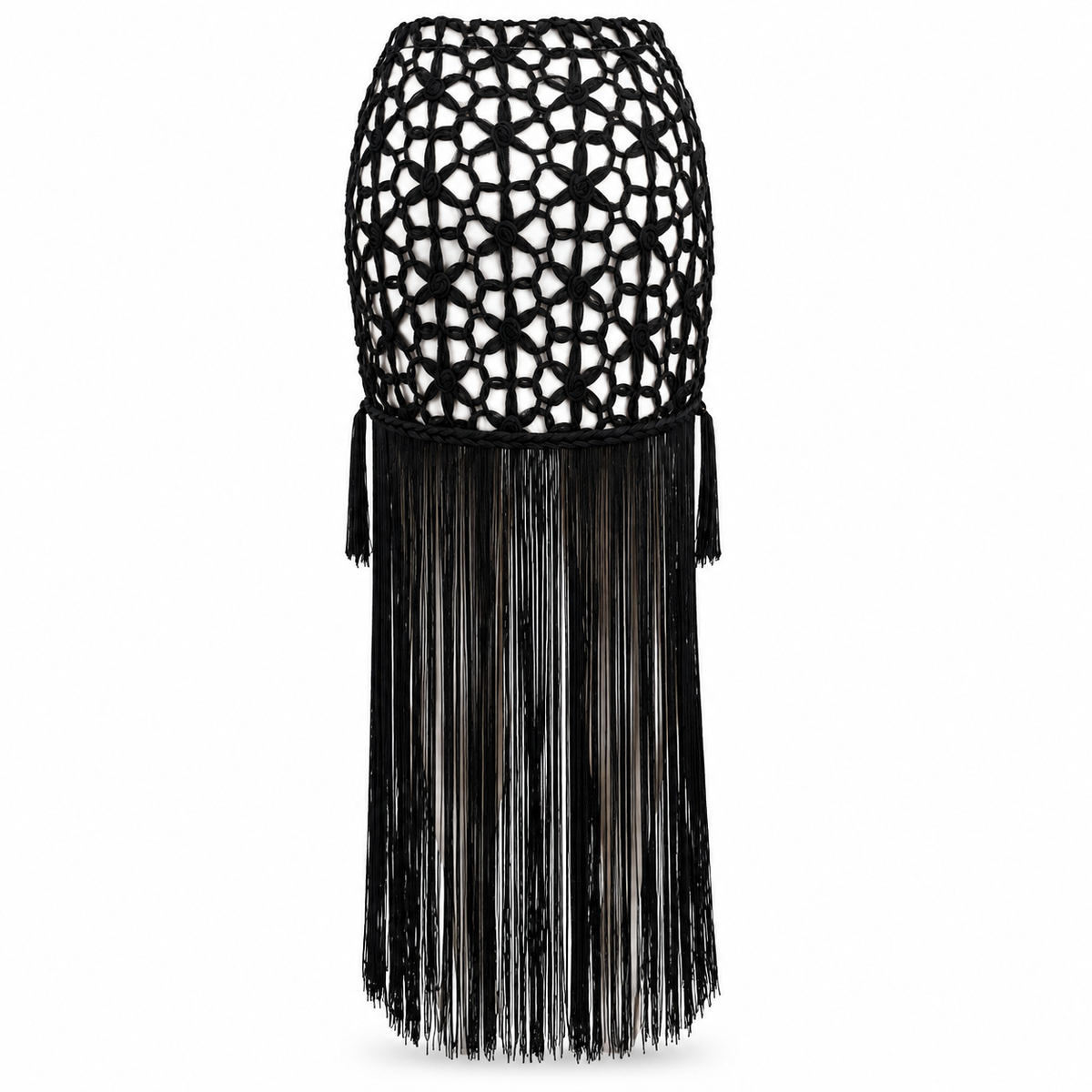 Olea | Falda Negra de Crochet con Flecos para Dama