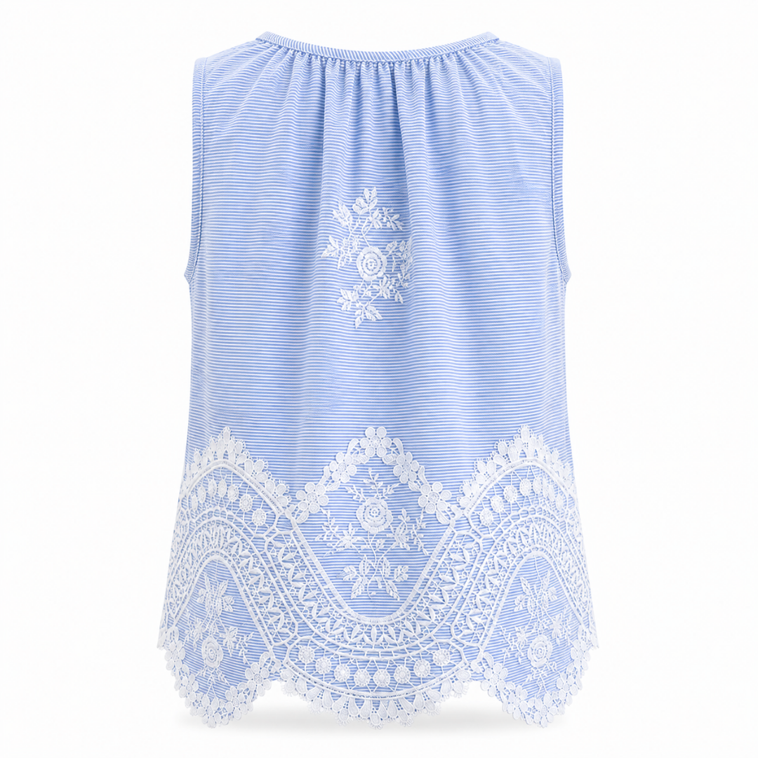 Olea | Blusa sin Mangas Bordada con Cuello Ajustable para Dama