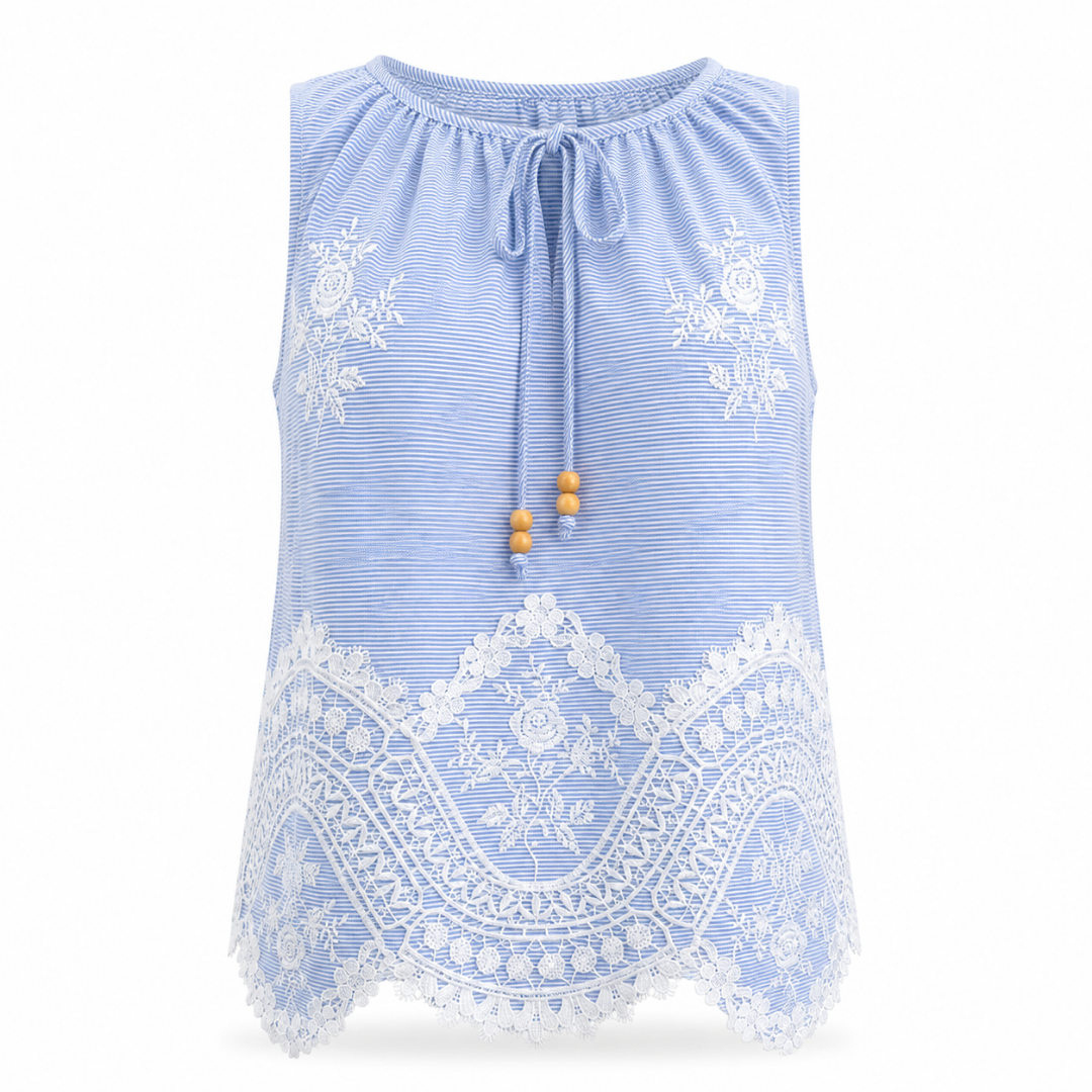 Olea | Blusa sin Mangas Bordada con Cuello Ajustable para Dama