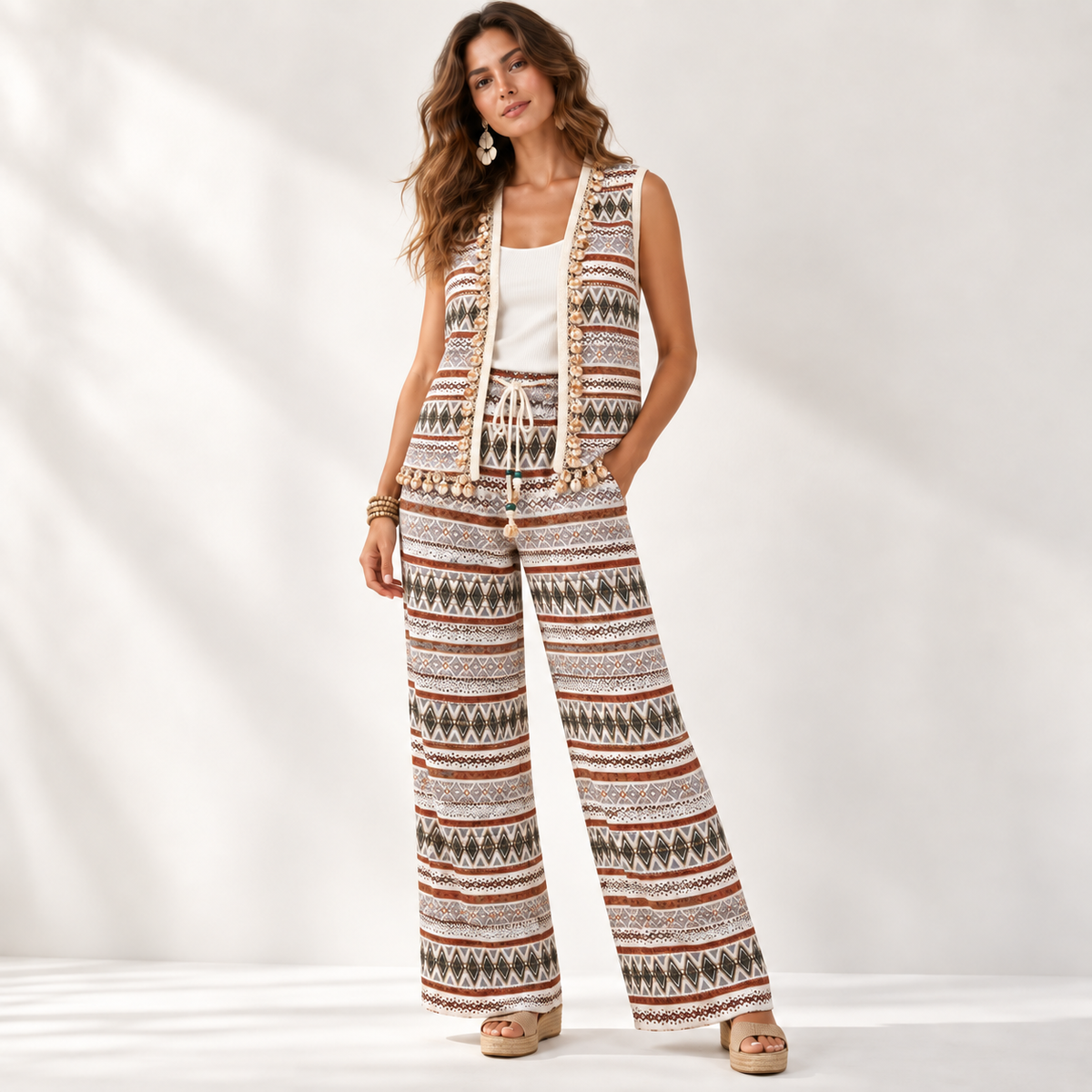 Olea | Chaleco estampado con detalles de conchas
