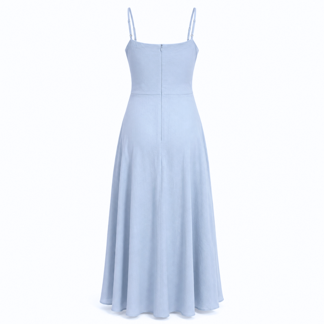 Olea | Vestido Largo Celeste con Bordado Floral para Dama