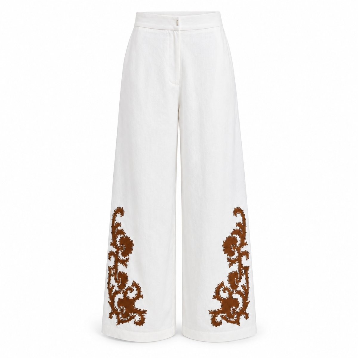 Olea | Pantalón Wide Leg Blanco con Bordado Ornamental para Dama