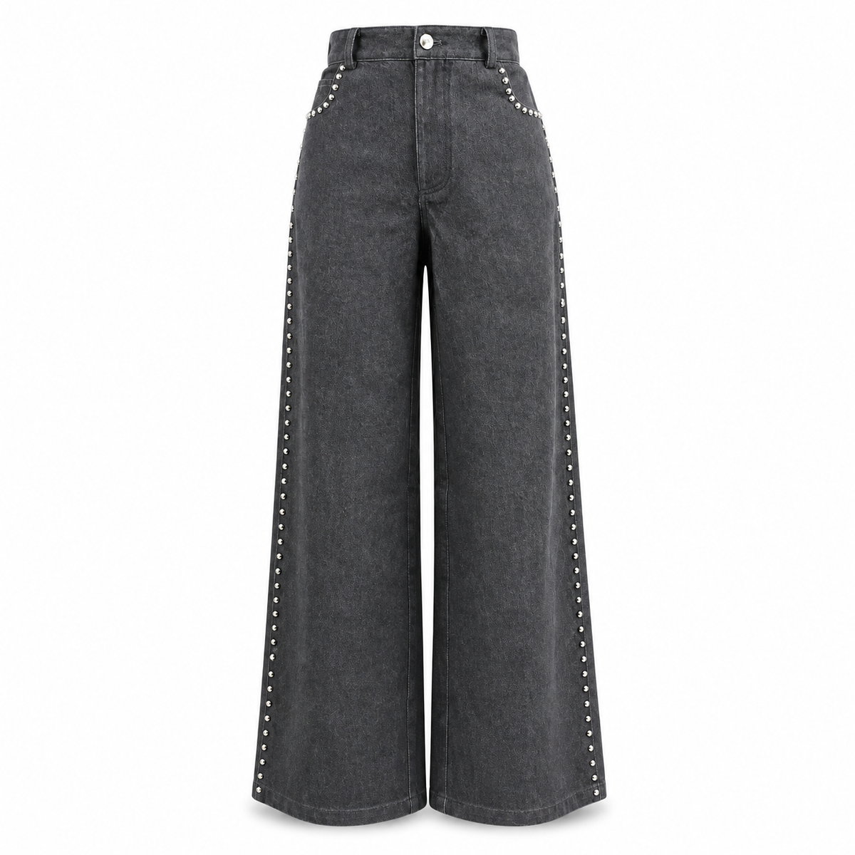 Olea | Jeans Wide Leg Negros con Tachas Laterales para Dama