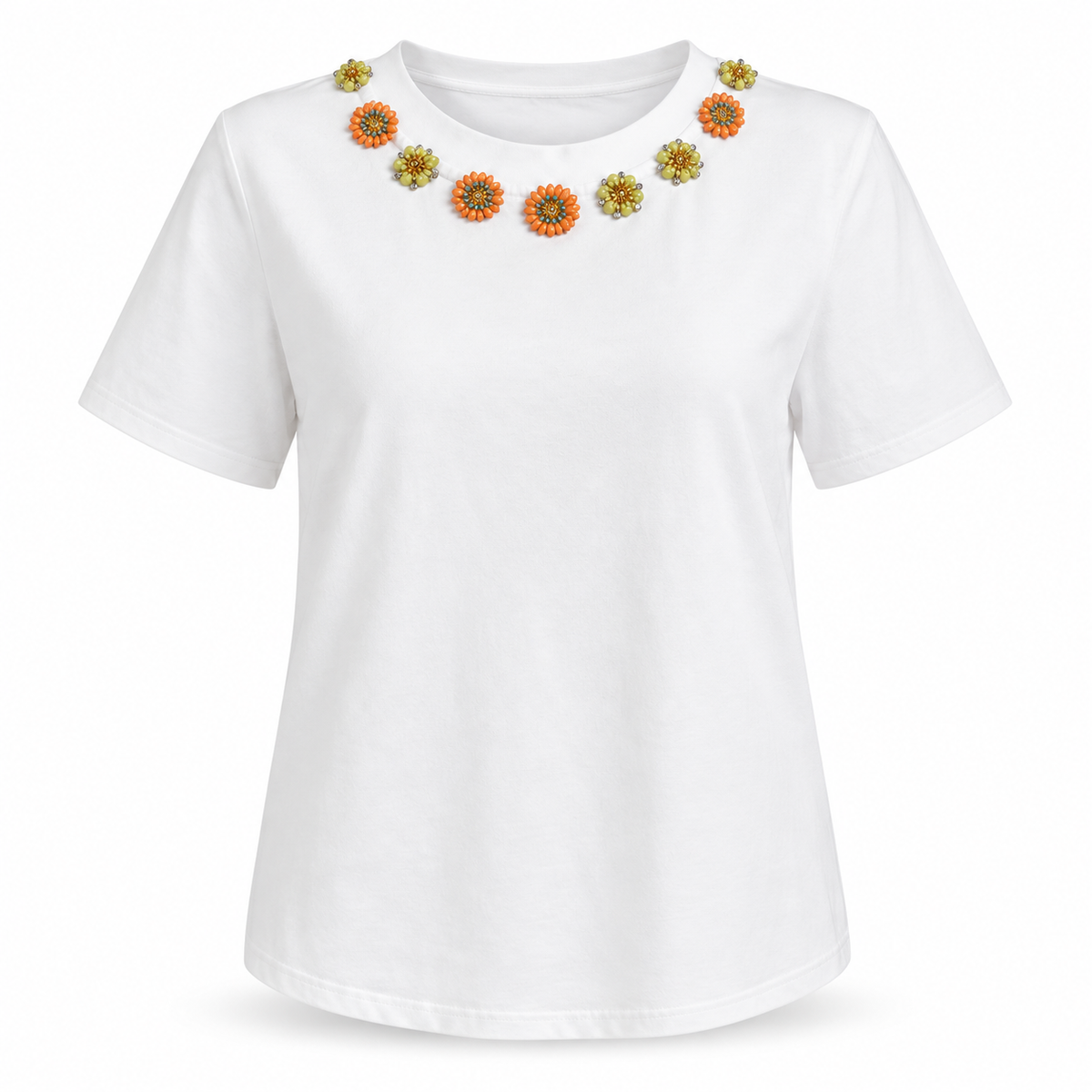 Olea | Camiseta Blanca con Bordado Floral para Dama