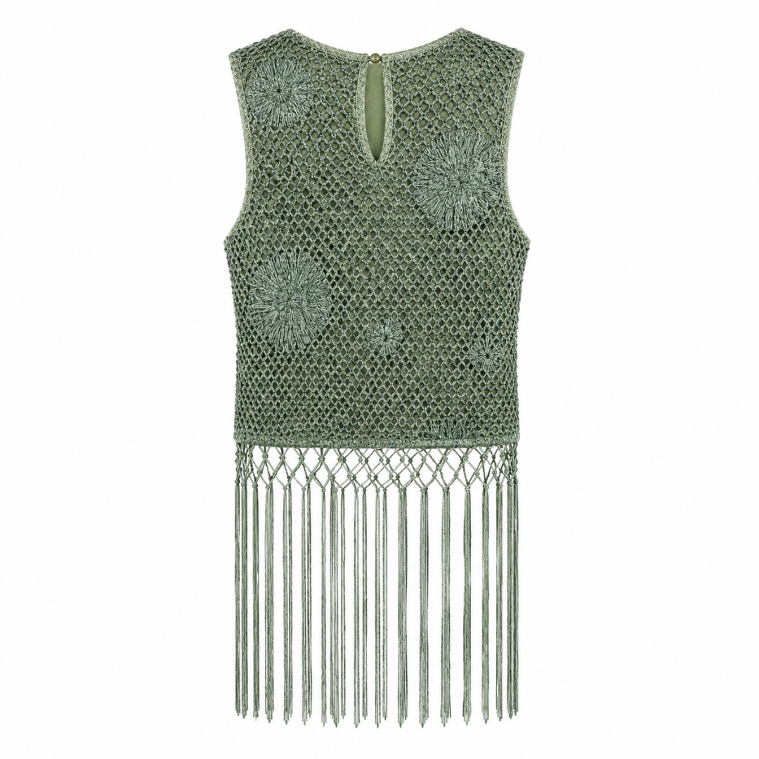 Olea | Top de crochet con flecos verde salvia