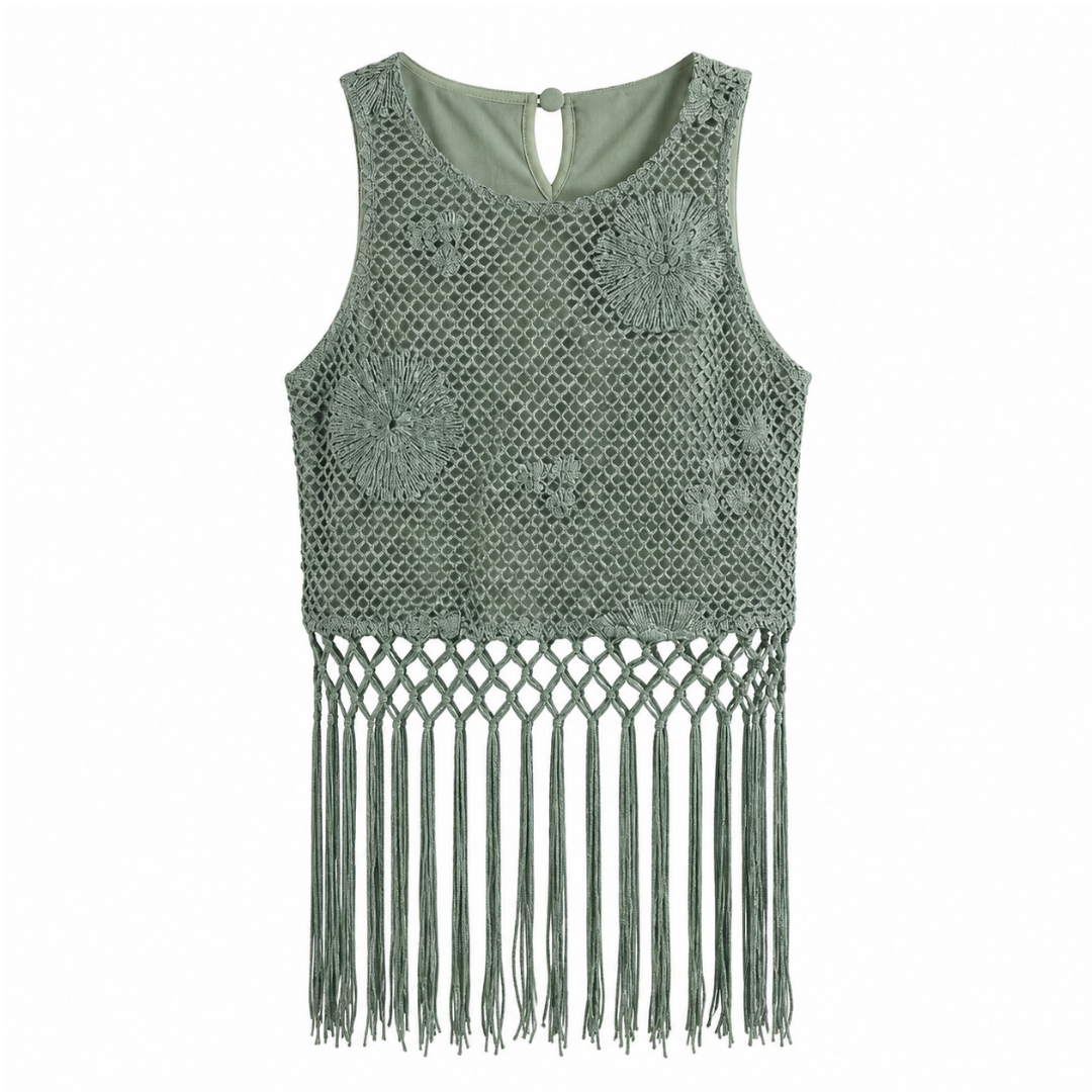Olea | Top de crochet con flecos verde salvia