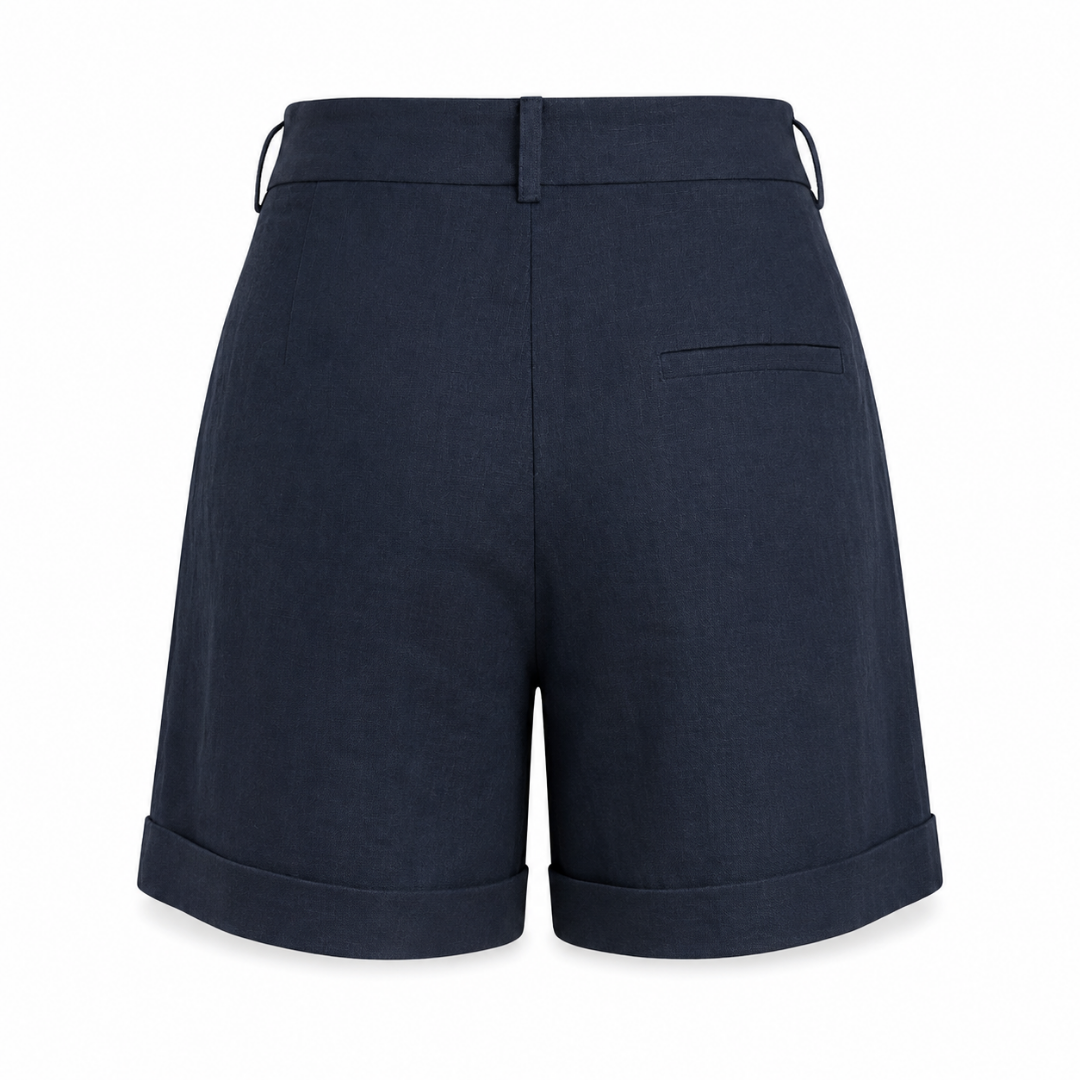 Olea Short de vestir azul marino con dobladillo
