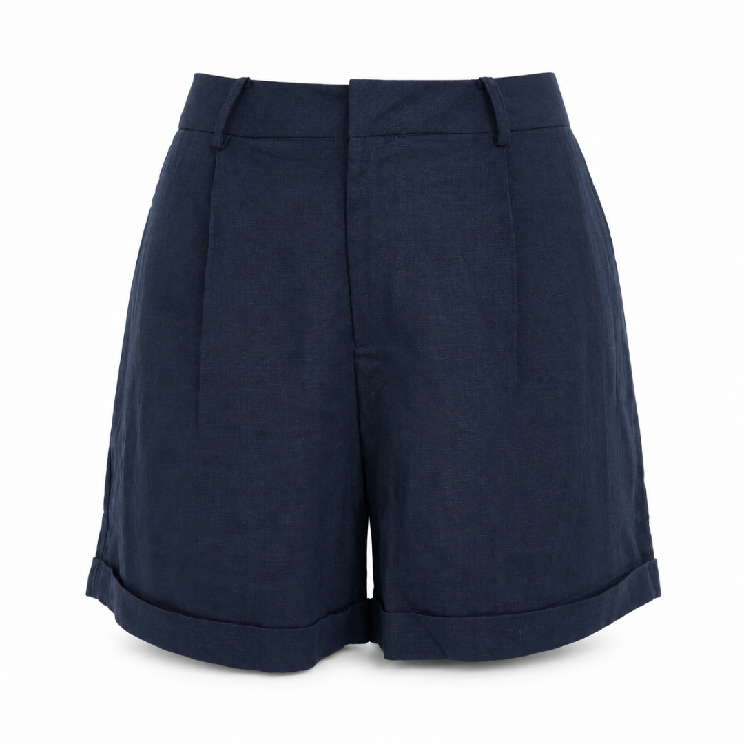 Olea Short de vestir azul marino con dobladillo