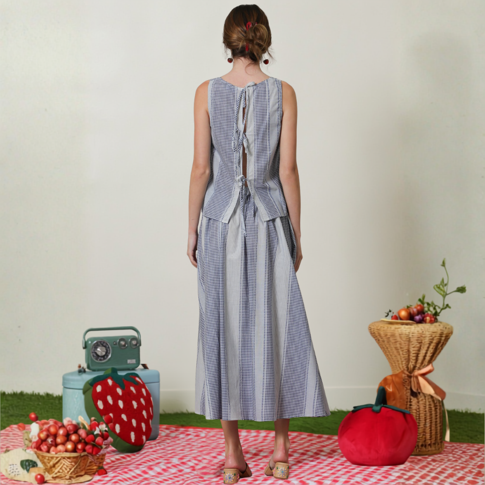 Conjunto de Top y Falda Larga Gingham para Dama